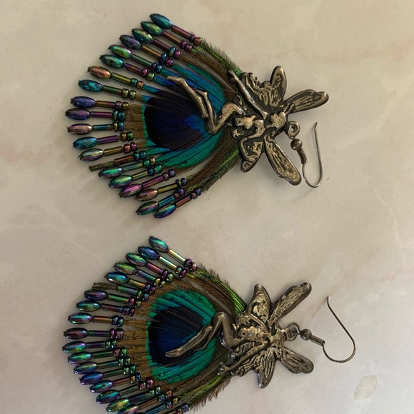 Peacock feather fairy earrings - Picture 5 of 7